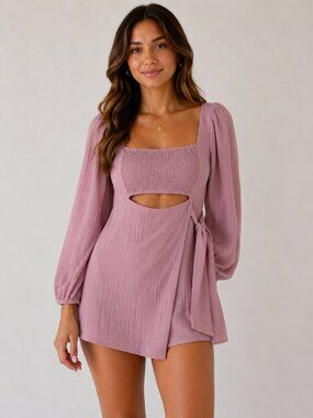ASTR The Label Pink Cutout Mini Dress | Long Sleeve | Size M